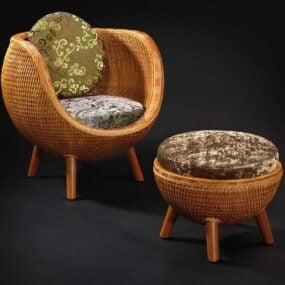 Table de chaise de loisirs en rotin chinois, meuble modèle 3D