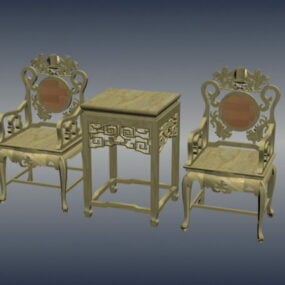 Chinese Style Antique Living Room Chair Table 3d model