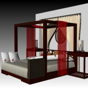 Chinese Style Four-poster Bed 3d model