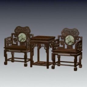 Classic Chinese Wood Carving Chair 3d model