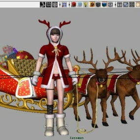 Vánoční dívka s 3D modelem sáně