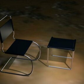 クロム鋼のカンチレバー椅子とオットマン3Dモデル