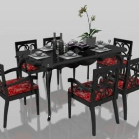 Classic 6 Seater Dining Set With Tableware 3d model