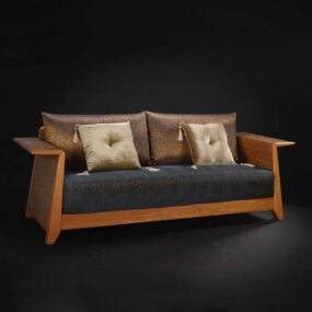 Meble Klasyczna drewniana sofa z tkaniny Model 3D