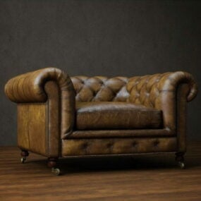 3д модель классического кожаного дивана Chesterfield