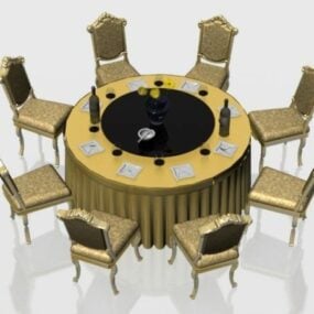 Klasik Yuvarlak Ziyafet Masası ve Sandalyeler 3d model
