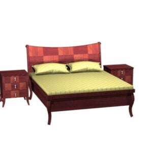 Classic Wood Bed And Nightstands 3d model