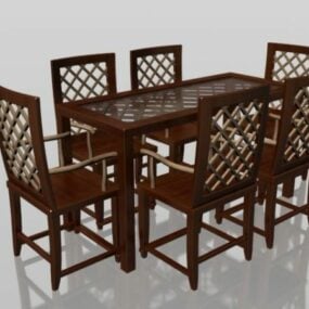 Classic Wood Dining Set 3d model