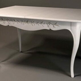 مدل سه بعدی میز ناهارخوری سفید چوبی کلاسیک