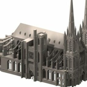 Model 3d Arsitektur Gotik Katedral Clermont