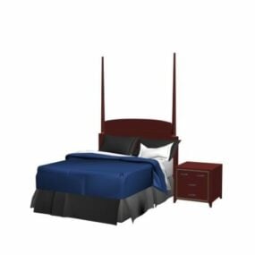 3д модель кровати и тумбочки с колоннами
