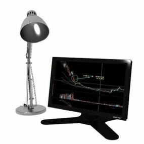 Computer Monitor And Table Lamp 3d model