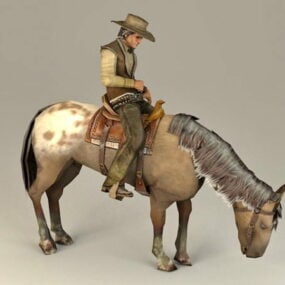 דגם תלת מימד של סוס קאובוי רוכב