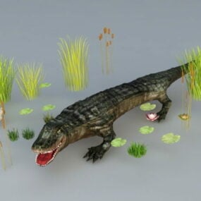 Crocodile And Grass 3d model