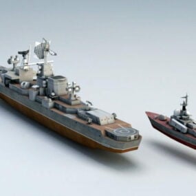 Model 3D Kapal Perang Cruiser