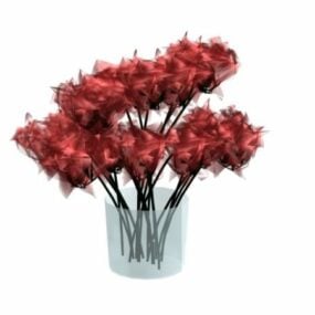 مزهرية كريستال وزهور نموذج ثلاثي الأبعاد
