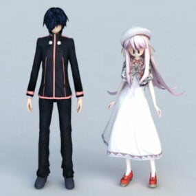 Søt Anime Couple 3d-modell