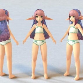 Lindo modelo 3d de dibujos animados de chica elfa de anime