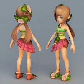 Mô hình 3d Anime Girl dễ thương với mái tóc nâu