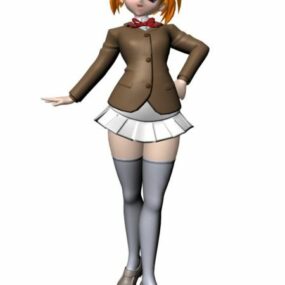 Süßes Anime-Schulmädchen-3D-Modell