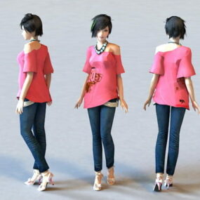 かわいいアジアの女の子のカジュアルキャラクター3Dモデル