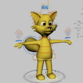 Roztomilý kreslený 3D model Fox Rigging