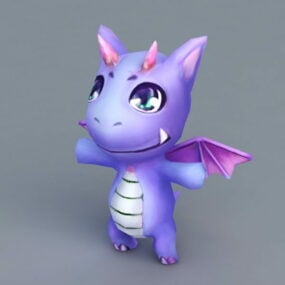 Roztomilý 3D model fialového kresleného draka