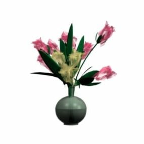 3д модель декоративных цветов и вазы