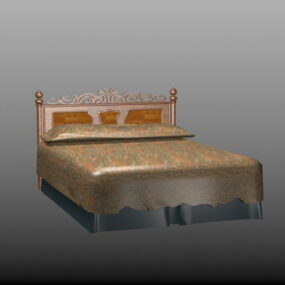 Lit double avec tête de lit décorative modèle 3D