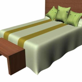 Lit double avec tête de lit et tabouret modèle 3D