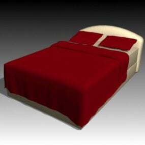 Double Bed With Red Bed Sheet 3d model