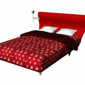 Double Bed With Red Bed Sheets 3d model
