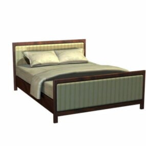 Double Size Wood Platform Bed 3d model
