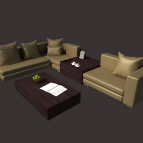 Living Room Yellow Leather Sofa Set 3d model