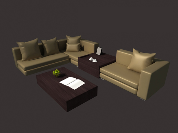 Living Room Yellow Leather Sofa Set Free 3d Model Max Vray
