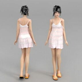 Young School Girl Character In Dress 3d model