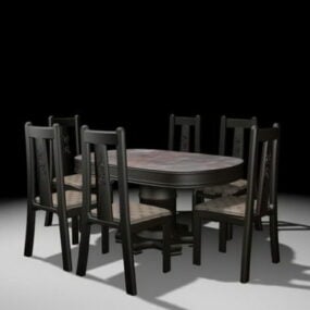 Set Ruang Makan Hitam Elegan model 3d