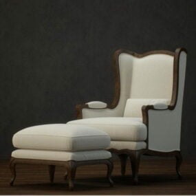 Fabric Wingback Chair And Ottoman 3d model