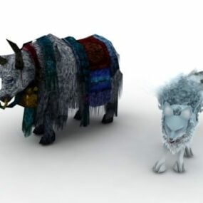ファンタジー牛とキツネのキャラクター3Dモデル