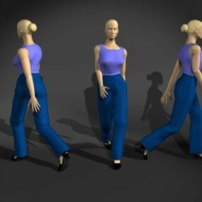 Μόδα γυναίκα που περπατά πόζα τρισδιάστατο μοντέλο