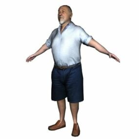 Character Fat Old Man In Shirt 3d model