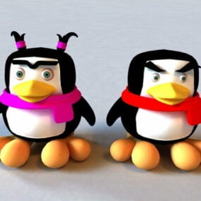 Female & Male Cartoon Penguin 3d model