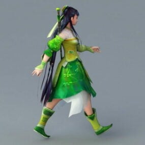Walking Swordswoman kvinnlig Rigged 3D-modell