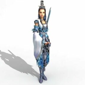 3д модель женщины-боца на мечах