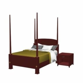 Four Poster Bed And Nightstand 3d model