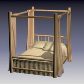 3д модель кровати с балдахином с четырьмя балдахинами