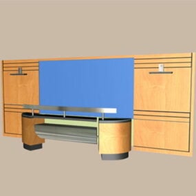 שולחן עבודה קדמי עם קיר אחורי דגם תלת מימד