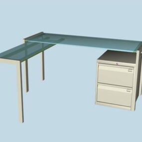 Buzlu Cam L Şeklinde Ofis Masası 3D model