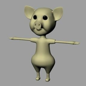 Modelo 3d de dibujos animados divertidos de cerdo