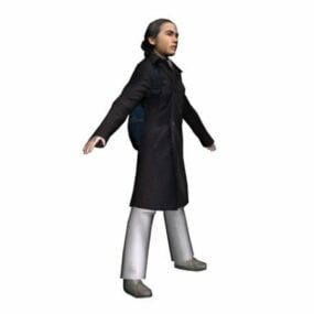 Character Girl Student Standing With Backpack 3d model